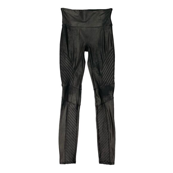 Spanx Leggings Womens Small Black Faux Leather Stretch Moto Contour Shaping - Picture 1 of 16